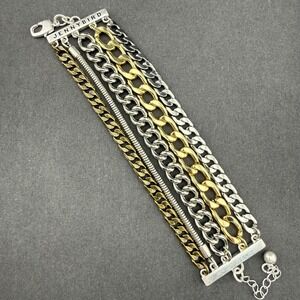 Jenny Bird Austin Cuff Mixed Metal Layered Chain Bracelet Adjustable 7"–8.5"